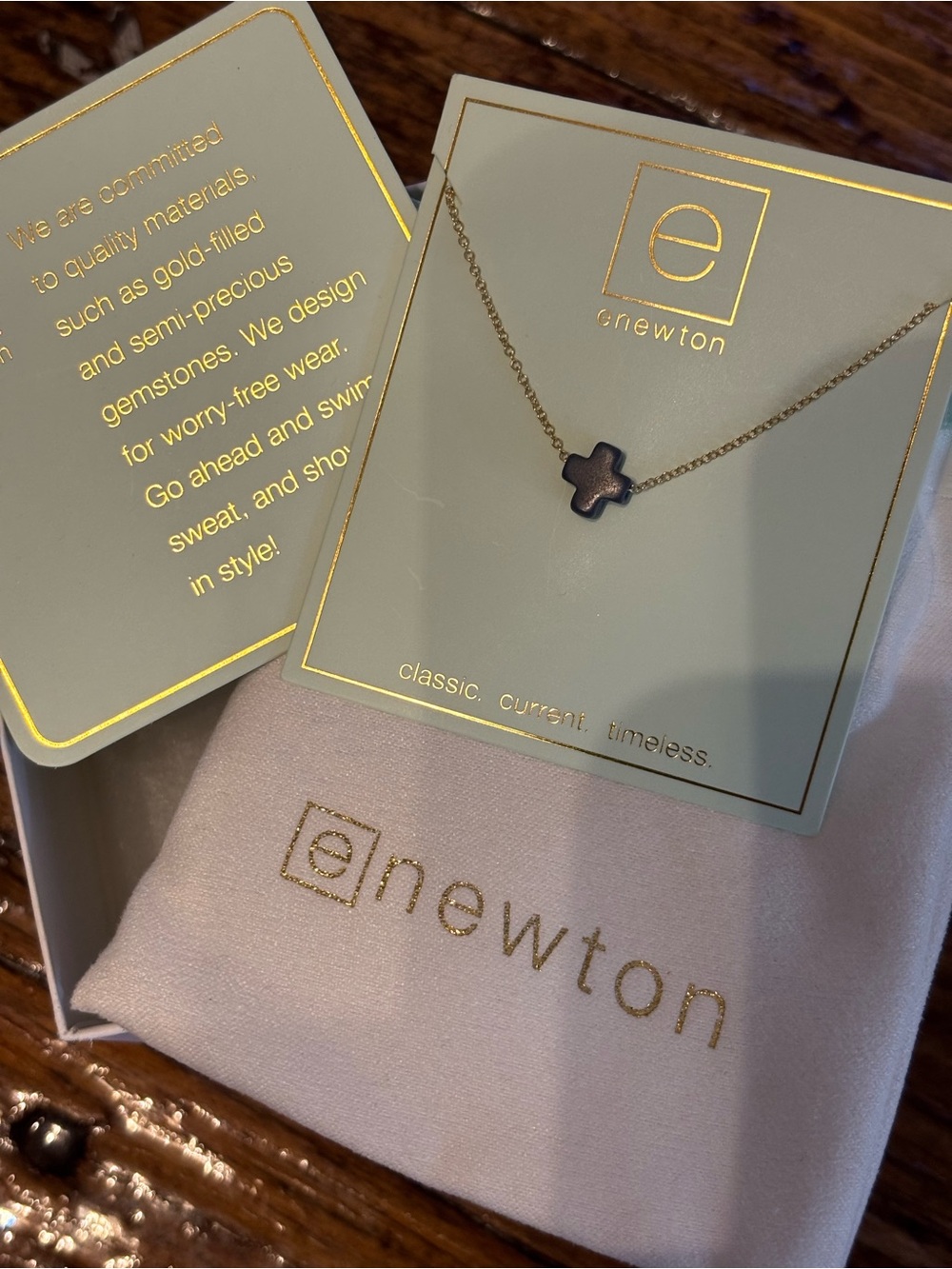 enewton 16-inch Gold Chain Necklace with Dark Cross Pendant